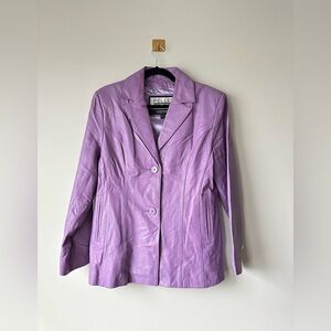 Vintage 90s Wilson’s Pelle Studio Purple Lilac Leather Blazer Jacket Size L